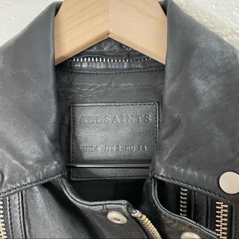 All Saints Charcoal Leather Biker Jacket - Picture 3 of 5